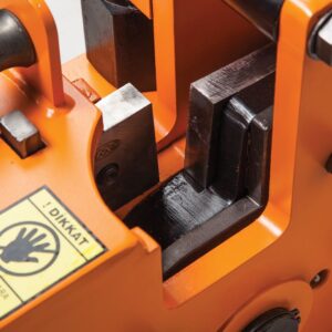 Rebar cutting machine blade section close-up, high-strength steel bar cutting area 8–42 mm